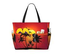 OTTKGGA Tropical Sunset Large Capacity Beach Travel Bag Multi Pocket With Zip Tote Bag Waterproof Pool Vacation Gym