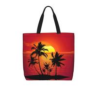 OTTKGGA Tropical Sunset Tote Bag Large Capacity Zipper Shoulder Convenience Bag With Inner Pocket Travel Shopping Work