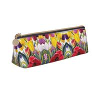 OTTKGGA Tulip Garden Leather Pencil Case Stationery Organizer Pouch with Zipper Student Middle School College Office