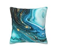 OTTKGGA Turquoise Blue Gold Marble Square Throw Pillow, Sofa Fabric Pillow Cover, Home Decoration Cushion Cases Soft And Comfortable