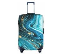 OTTKGGA Turquoise Blue Gold Marble Suitcase Cover Luggage Protector Elastic Anti-Scratch Travel Essentials Fits 18-32 Inch Luggage