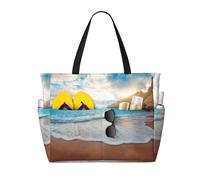 OTTKGGA Water Rush To Tropical Beach Large Capacity Beach Travel Bag Multi Pocket With Zip Tote Bag Waterproof Pool Vacation Gym