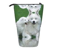 OTTKGGA White Dog Stand Up Telescopic Pencil Case Stationery Organizer with Zipper Portable School Office Student