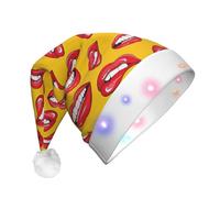 OTTKGGA Women Smiling And Biting Her Red Lips Adults Christmas Hat Plush Glow Santa Cap Led Lights Holiday Parties Celebration Decoration