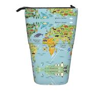 OTTKGGA World Map. Stand Up Telescopic Pencil Case Stationery Organizer with Zipper Portable School Office Student
