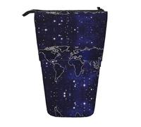 OTTKGGA World Map Stand Up Telescopic Pencil Case Stationery Organizer with Zipper Portable School Office Student