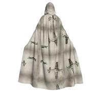 OTTKGGA World War 2 Aircraft Airplane Hooded Cloak Wizard Cape Grim Reaper Vampire Party Halloween Adult Cosplay Stage Costumes