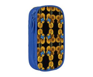 OTTKGGA Yellow Sunflowers with Blue Butterflies Double-Layer Pencil Case Pen Bag Large Capacity School Office Travel Makeup