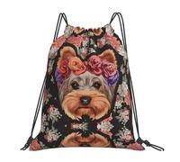 OTTKGGA Yorkie Floral Drawstring Bags Waterproof Swimming Gym Backpacks Large Capacity Lightweight Travel Beach