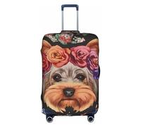 OTTKGGA Yorkie Floral Suitcase Cover Luggage Protector Elastic Anti-Scratch Travel Essentials Fits 18-32 Inch Luggage