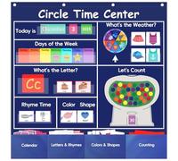 Ottkids Circle Time Learning Center Classroom Pocket Chart,Circle Time Calendar Preschool Include 224 Cards, Educational Pocket Chart Material,Learning Calendar Weather Letter Counting Color Shape