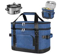 Ottkids Double Layer Slow Cooker Carrying Bag - Fits 6-8 Quart Crock-Pot & Hamilton Beach Oval Slow Cookers, Insulated Travel Carrier Case with Adjustable Straps & Accessory Pocket for Utensils