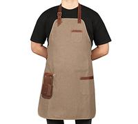Otto Angelino Genuine Leather and Canvas Cooking, Barista, Workshop Apron with Tool Pockets (Beige, Adult)