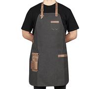Otto Angelino Genuine Leather and Canvas Cooking, Barista, Workshop Apron with Tool Pockets (Black, Adult)