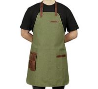 Otto Angelino Genuine Leather and Canvas Cooking, Barista, Workshop Apron with Tool Pockets (Green, Adult)