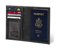 Otto Angelino Real Leather Passport Wallet - RFID Blocking and Baggage Tag - Unisex (Black)