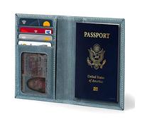 Otto Angelino Real Leather Passport Wallet - RFID Blocking and Baggage Tag - Unisex (Blue)