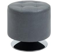 Ottoman 45.5cm Grey PU Leather Swivel Stool 360° Thick-Pad Steel Base Non-Slip.
