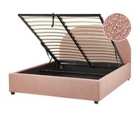 Beliani Ottoman Bed Boucle Vaucluse 140 X 200 Cm Eu Double Pastel Pink, Pink