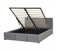 Ottoman Bed BOUSSE Velvet Dark Grey 140 x 200 cm (EU Double)