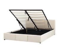 Ottoman Bed Velvet BOUSSE 160 x 200 cm (EU King Size) Light Beige