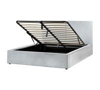 Beliani Ottoman Bed Fabric Moissac 160 X 200 Cm Eu King Size Light Blue, Blue