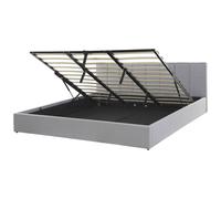 Beliani Ottoman Bed Fabric Dreux 180 X 200 Cm Eu Super King Light Grey, Grey