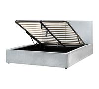 Beliani Ottoman Bed Fabric Moissac 180 X 200 Cm Eu Super King Light Blue, Blue