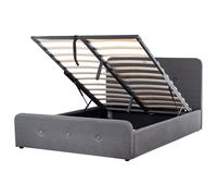 Beliani Ottoman Bed Fabric Rennes 140 X 200 Cm Eu Double Dark Grey, Grey