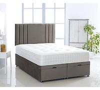 Ottoman Bed Foot Lift Plush Velvet Base | 1000 Pocket Memory Mattress | Savannah HEADBOARD by Comfy Deluxe LTD (Asphalt - (Grey), 4FT6 Double)