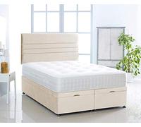 Ottoman Bed Foot Lift Plush Velvet Base and Verona HEADBOARD **NO Mattress** (Cream, 4FT6 Double)