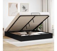 Ottoman Bed Frame Black Oak 180x200 cm Engineered Wood Gas Lift Storage Handles.