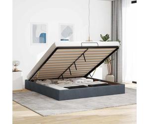 Ottoman Bed Frame No Mattress Dark Grey Super King Velvet