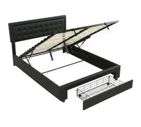 Homcom 5Ft Double Bed Frame With Storage And Adjustable Headboard, Black Black