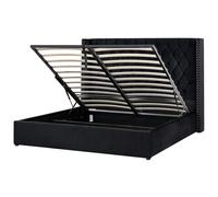 Beliani Ottoman Bed Lubbon Velvet Black 180 X 200 Cm (Eu Super King)