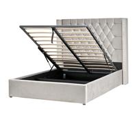 Ottoman Bed LUBBON Velvet Light Grey 140 x 200 cm (EU Double)