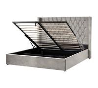 Ottoman Bed Velvet LUBBON 180 x 200 cm (EU Super King) Light Grey