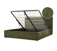 Beliani Ottoman Bed Boucle Moissac 160 X 200 Cm Eu King Size Dark Green, Green