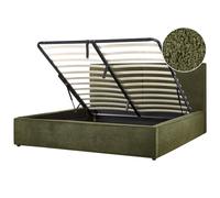 Beliani Ottoman Bed Boucle Moissac 180 X 200 Cm Eu Super King Dark Green, Green