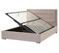 Beliani Ottoman Bed Rouen Velvet Taupe 160 X 200 Cm (Eu King Size)