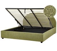Beliani Ottoman Bed Boucle Vaucluse 180 X 200 Cm Eu Super King Olive Green, Green