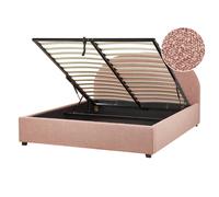 Beliani Ottoman Bed Vaucluse Boucle Pastel Pink 140 X 200 Cm (Eu Double)