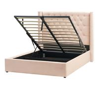 Beliani Ottoman Bed Lubbon Velvet Beige 140 X 200 Cm (Eu Double)