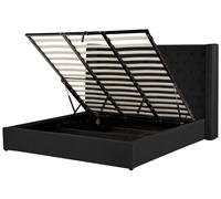 Beliani Ottoman Bed Lubbon Velvet Black 180 X 200 Cm (Eu Super King)