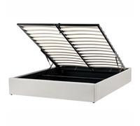 Beliani Ottoman Bed without Headboard Fabric DINAN 160 x 200 cm (EU King Size) Light Beige
