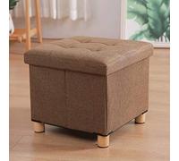 Ottoman Chair Stool Folding Storage Ottoman with Wood Legs, Linen Pouffe Foot Stool, Storage Chest with Highly Elastic Sponge Filling (Color : Brown, Size : 30 * 30 * 30cm)