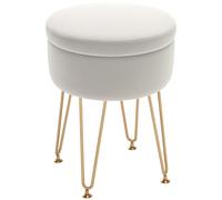 Ottoman Cream White Velvet 33x33x43cm 5L Storage Flip Footstool Gold Legs Chic