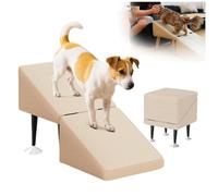Ottoman Dog Ramp, 2-in-1 Lightweight Folding Split Ottoman Dog Ramp, Pet Ramps for Small Dogs for Bed Couch Car Ramps,beige
