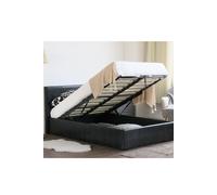 Ottoman Double Storage Bed Faux Leather with Gas Lift Up Base Modernique Black Super King