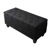 Ottoman Footstool Artificial leather rectangular bench 's toy box Tufted bottom Leisure ottoman Solid wood feet 60x40x45cm Ottomans (Color : Black)